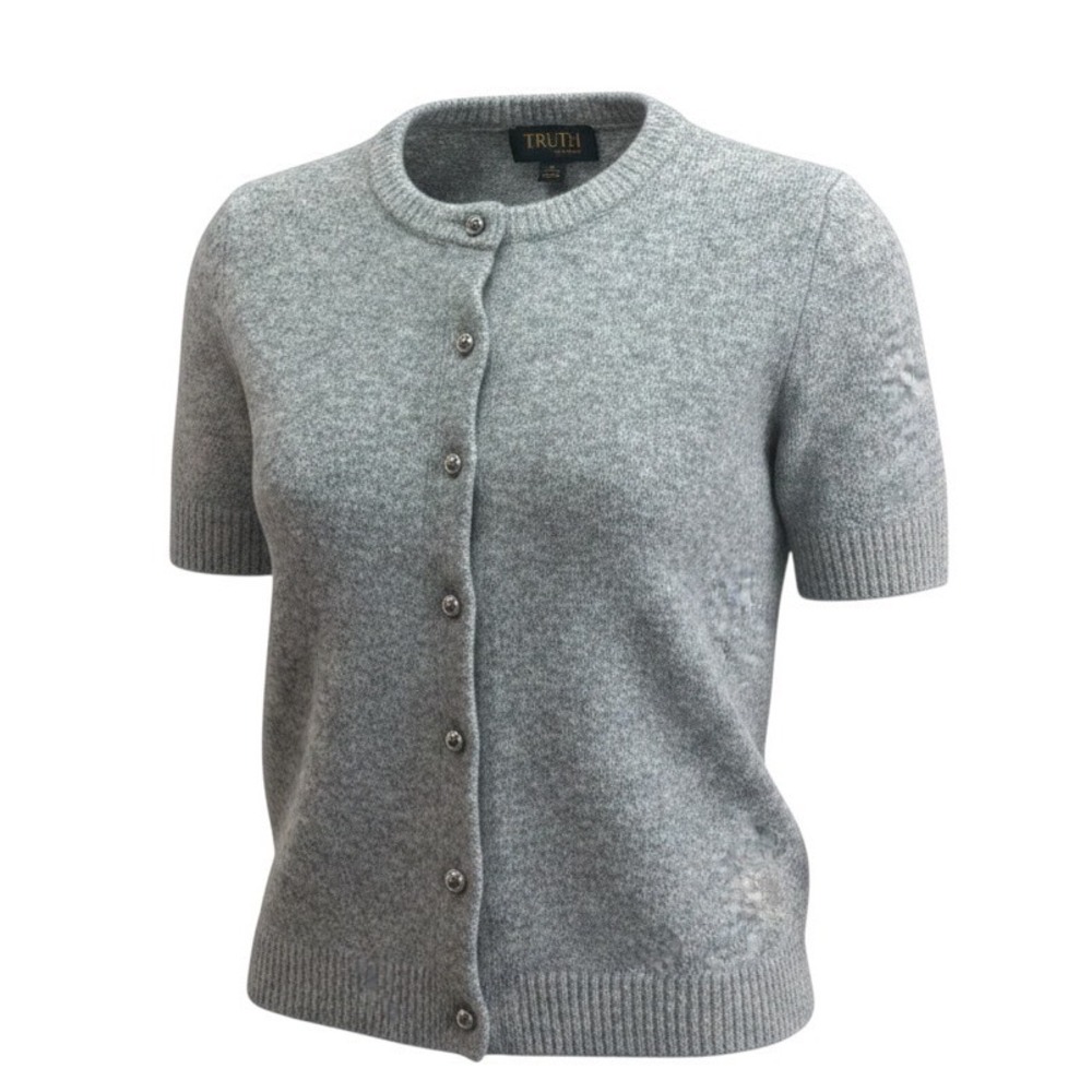 Truth by Republic Heather Gray Short Sleeve Button Front Cardigan Sweater S